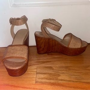 Stuart Weitzman Brown Croc Embossed Wedge- Size 9
